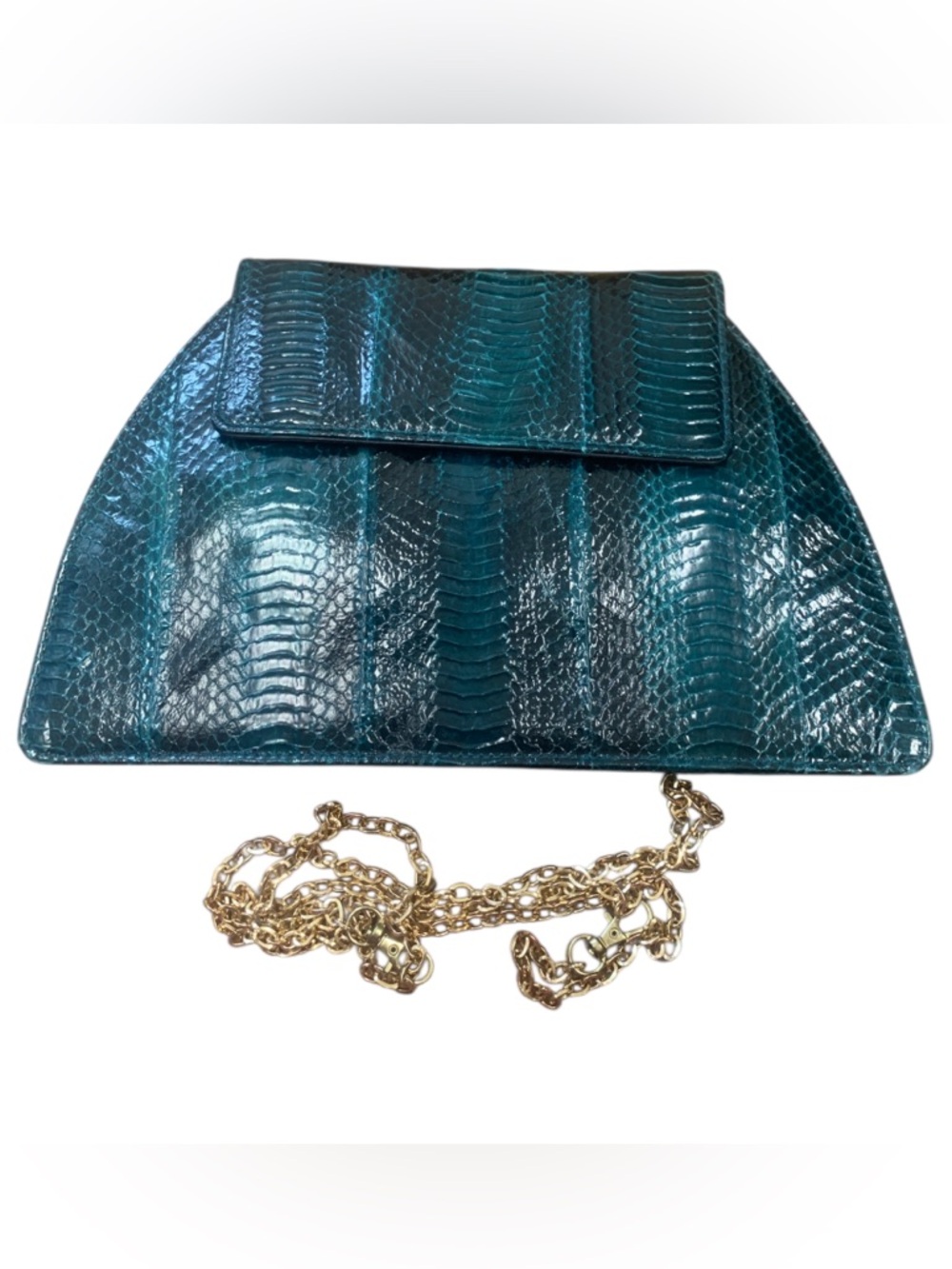 Vintage J Renee Turquoise & Black Glossy Snakeskin Shoulder Bag or Clutch